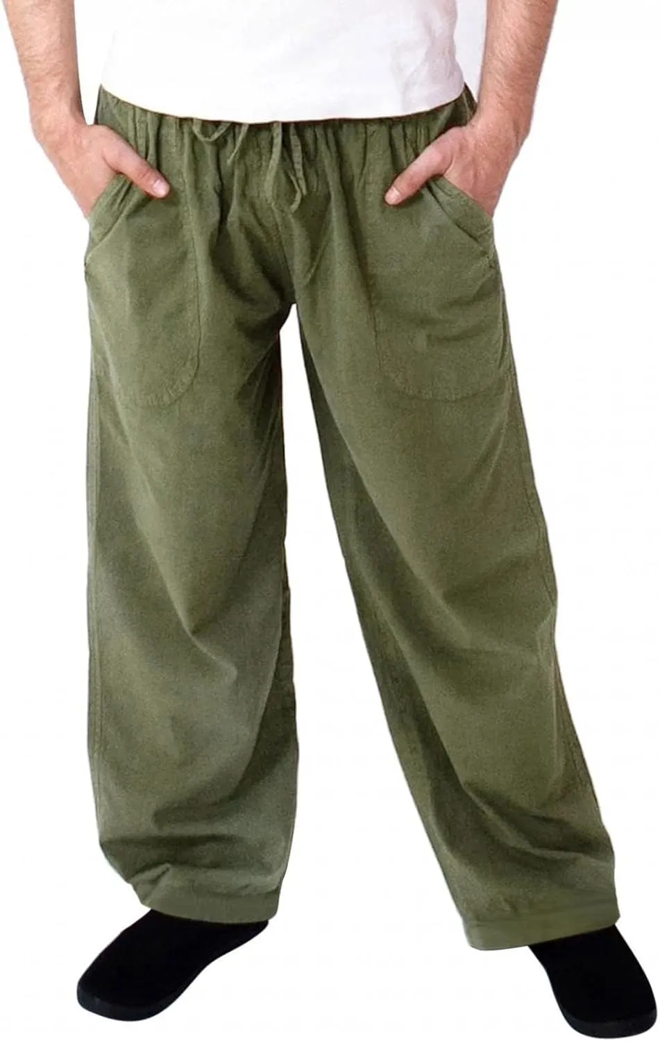 Mens Linen Straight Pants Drawstring Straight Elastic Waist Lightweight Casual Loose Pants Stretch Jogger Trousers