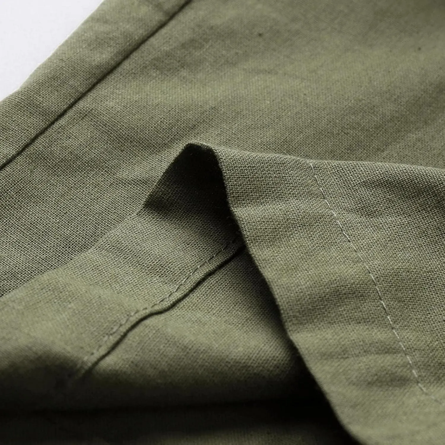 Mens Linen Straight Pants Drawstring Straight Elastic Waist Lightweight Casual Loose Pants Stretch Jogger Trousers
