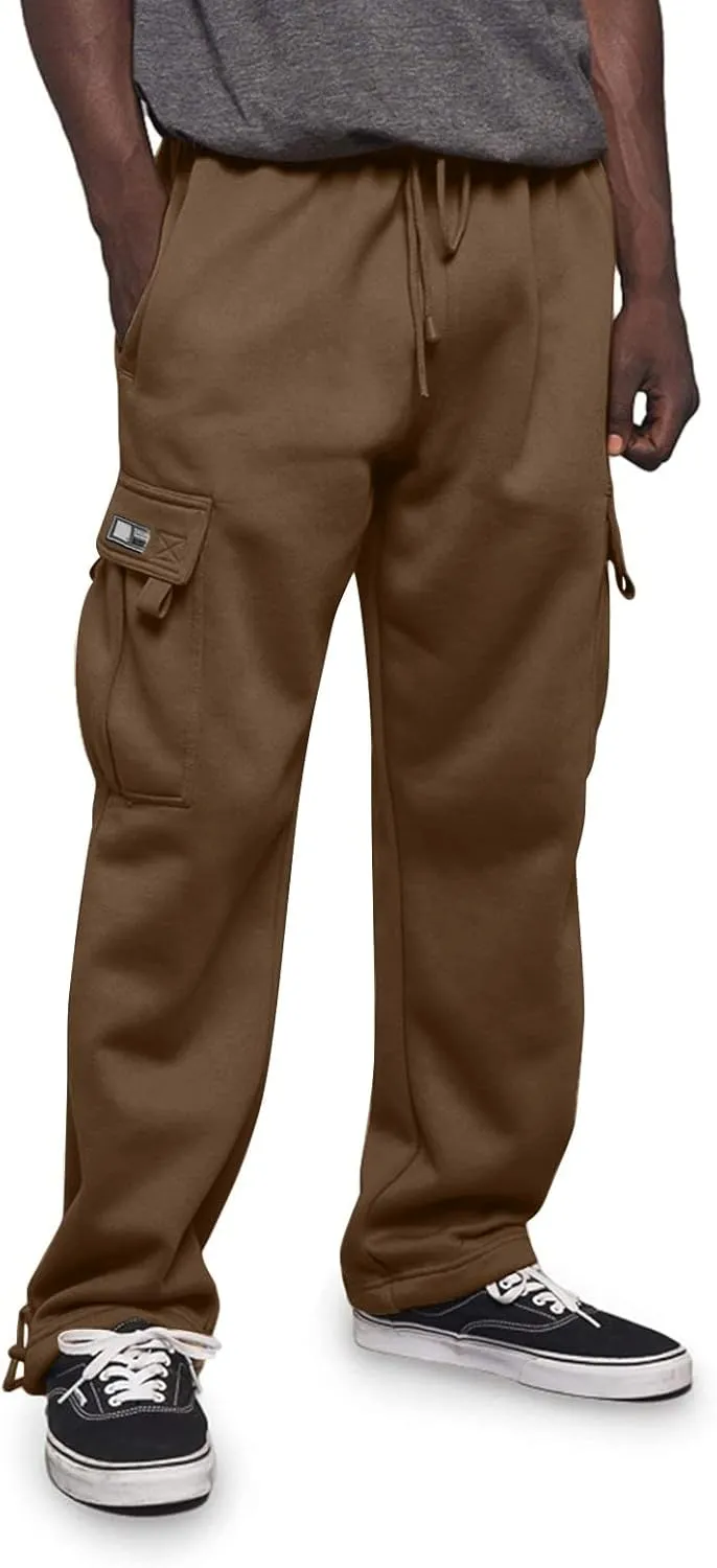 Men's Rope Loosening Waist Solid Color Cargo Pants Loose Sports Trousers with Pockets Hiking Joggers Gym Sweatpant