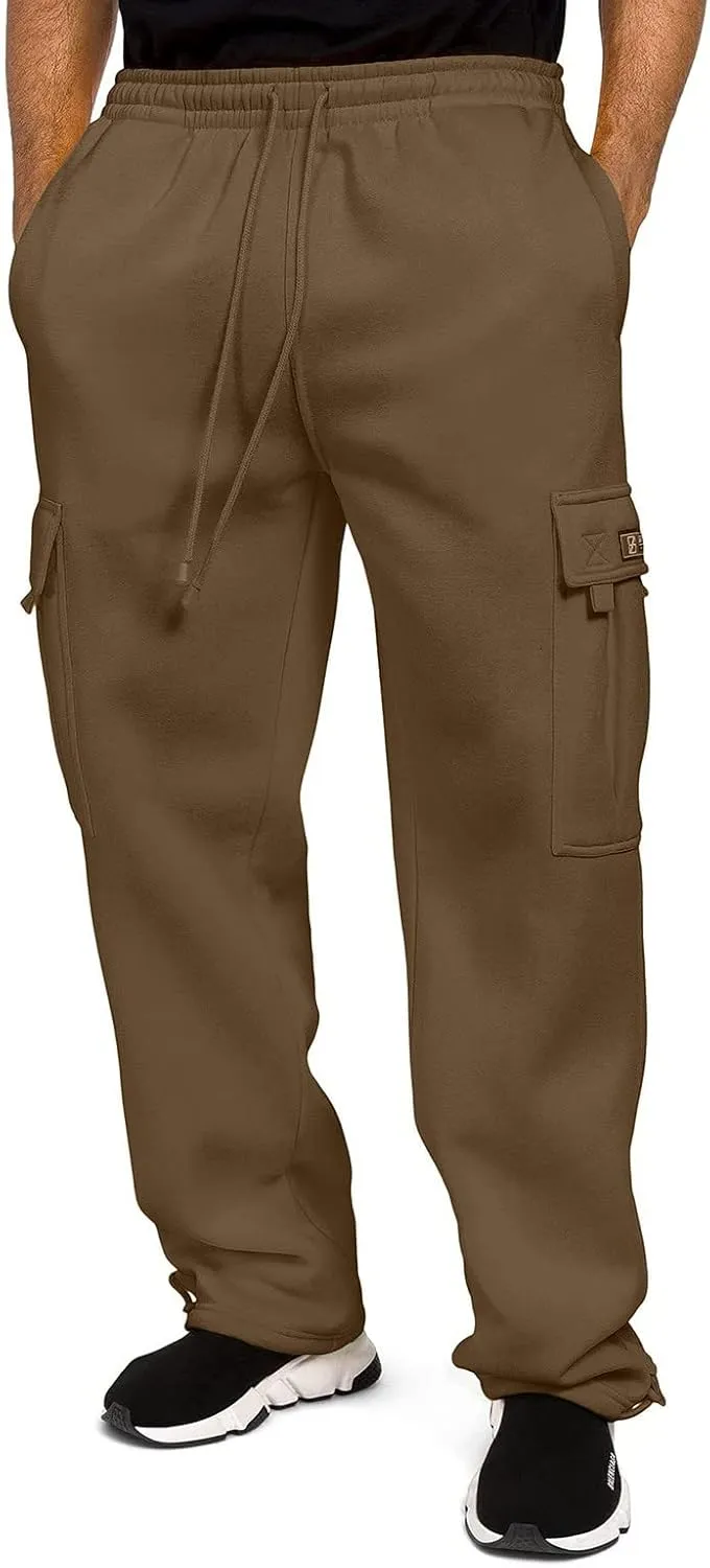 Men's Rope Loosening Waist Solid Color Cargo Pants Loose Sports Trousers with Pockets Hiking Joggers Gym Sweatpant