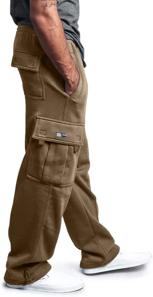 Men's Rope Loosening Waist Solid Color Cargo Pants Loose Sports Trousers with Pockets Hiking Joggers Gym Sweatpant