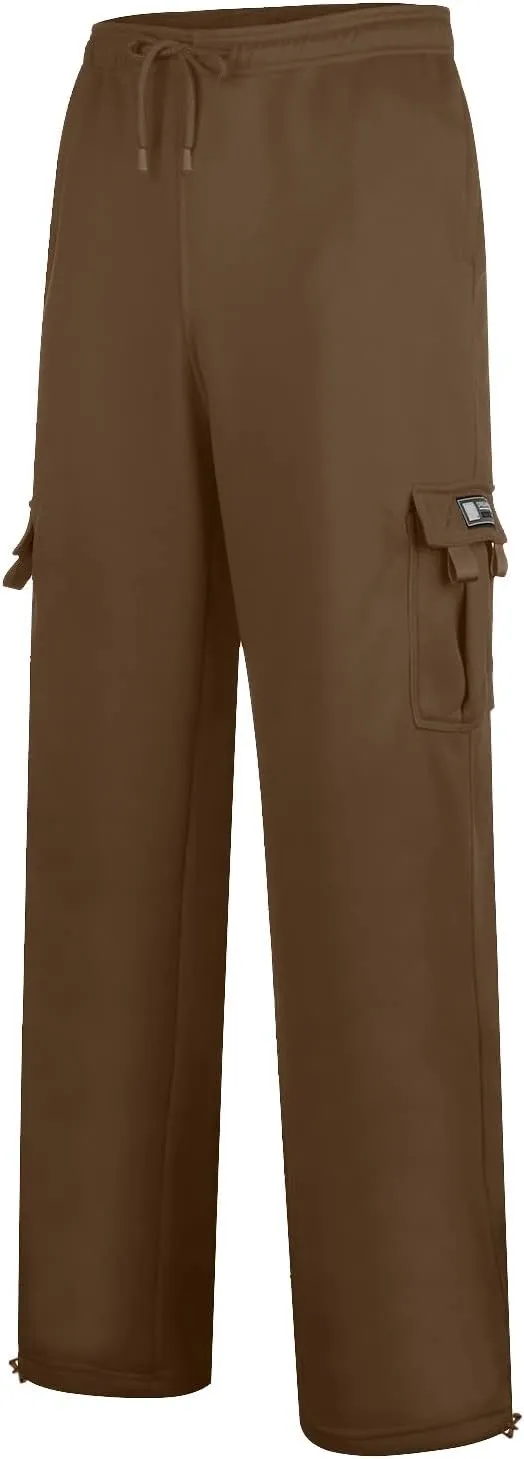 Men's Rope Loosening Waist Solid Color Cargo Pants Loose Sports Trousers with Pockets Hiking Joggers Gym Sweatpant