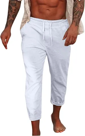 Men's Summer Cotton and Linen Solid Color Drawstring Loose Casual Outdoor Beach Pants 2025