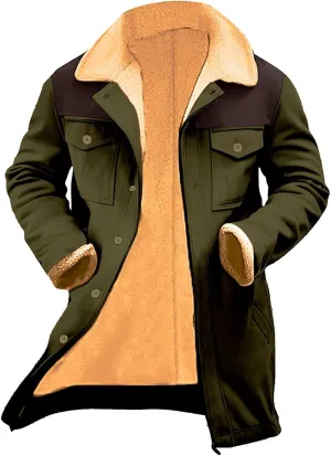 Men's Vintage Western Jackets Plush Reversed Collar Winter Jackets Button Down Long Trench Coats Punk Jackets Big&Tall