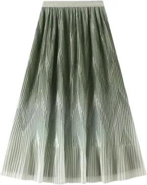 Midi Length Skirt Women Korean Elastic High Waist Casual Pleated Skirts Female