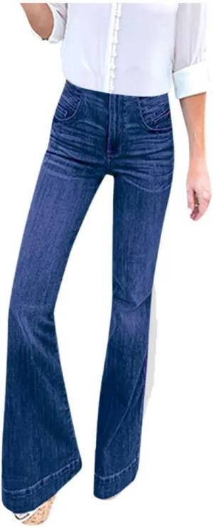 Miyaomn Women's Curvy Stretchy Bootcut Flare Jeans Pants High Waisted Wide Leg Bell Bottom Denim Trousers with Pockets XS-4XL