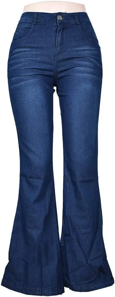 Miyaomn Women's Curvy Stretchy Bootcut Flare Jeans Pants High Waisted Wide Leg Bell Bottom Denim Trousers with Pockets XS-4XL