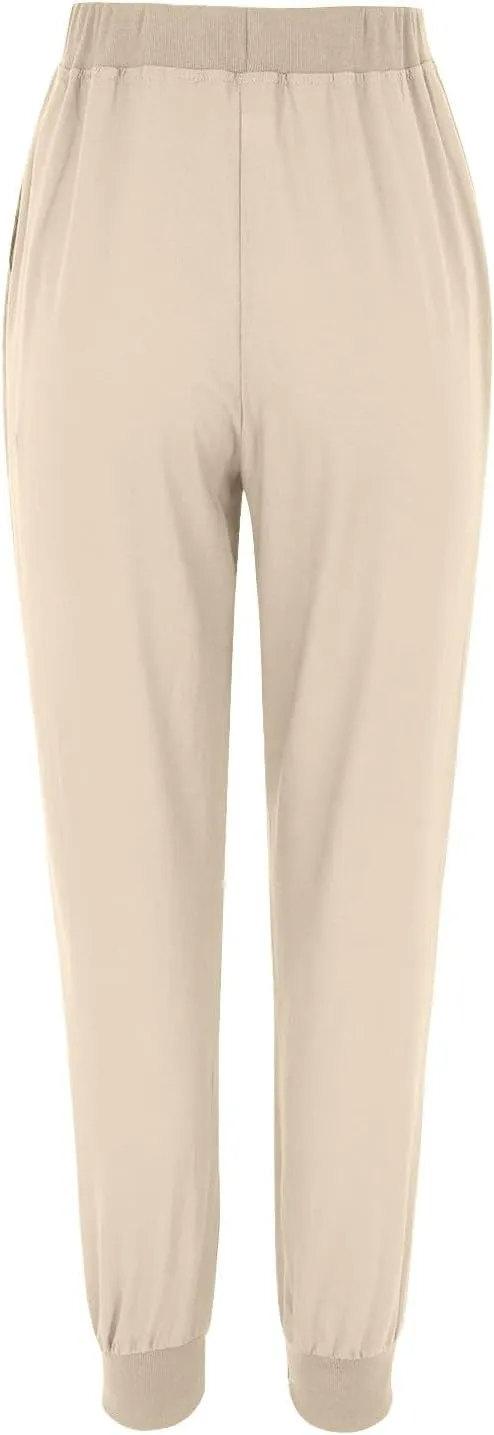 Miyaomn Women's Tapered Pants Cotton Linen Joggers Drawstring Elastic Waist Lounge Petite Pants Casual Trousers with Pockets