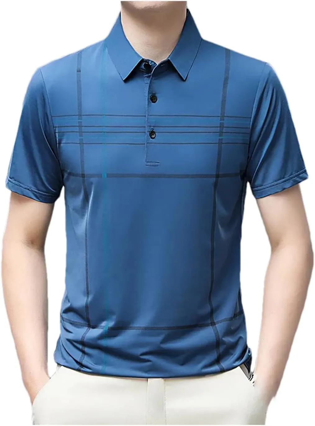 Mnjyihy Men Summer Lapel Polo Shirt Short Sleeve Solid Casual Striped Tactical Quick-Dry Golf Button Down Shirt