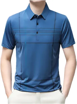 Mnjyihy Men Summer Lapel Polo Shirt Short Sleeve Solid Casual Striped Tactical Quick-Dry Golf Button Down Shirt