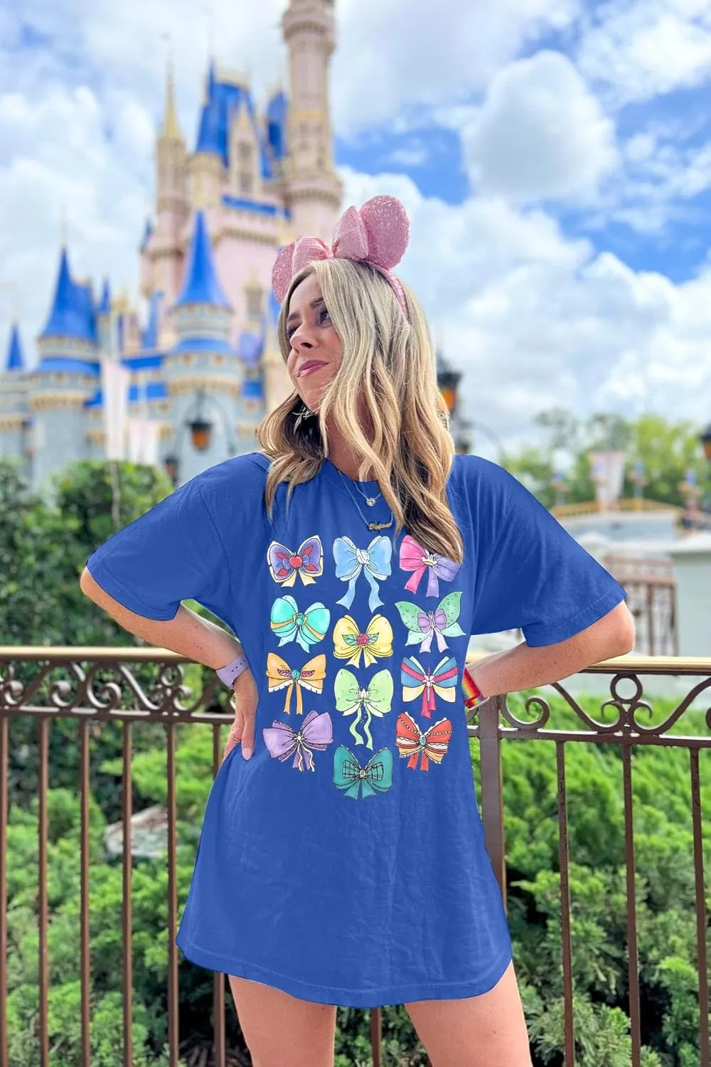 MNLYBABY Magical Princess Bow Shirt Women Oversized Magic Kingdom Princess Shirt Cute Ribbons and Bows Family Holiday Tee Top