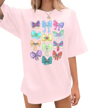 MNLYBABY Magical Princess Bow Shirt Women Oversized Magic Kingdom Princess Shirt Cute Ribbons and Bows Family Holiday Tee Top