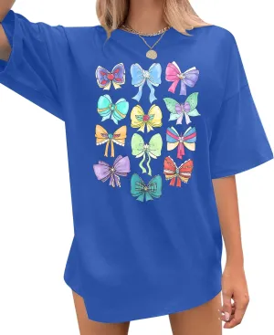 MNLYBABY Magical Princess Bow Shirt Women Oversized Magic Kingdom Princess Shirt Cute Ribbons and Bows Family Holiday Tee Top