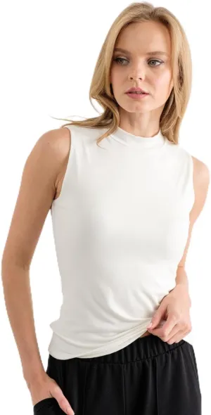 Mock Neck Tank Top, Double Layered, Sleeveless, Soft