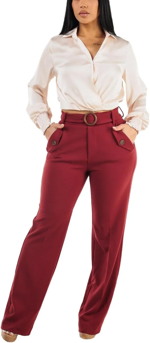 Moda Xpress Women's Stretch High Waisted Dress Pants for Work, Straight, Wide, Skinny Leg Business Office Casual Pants 40609N