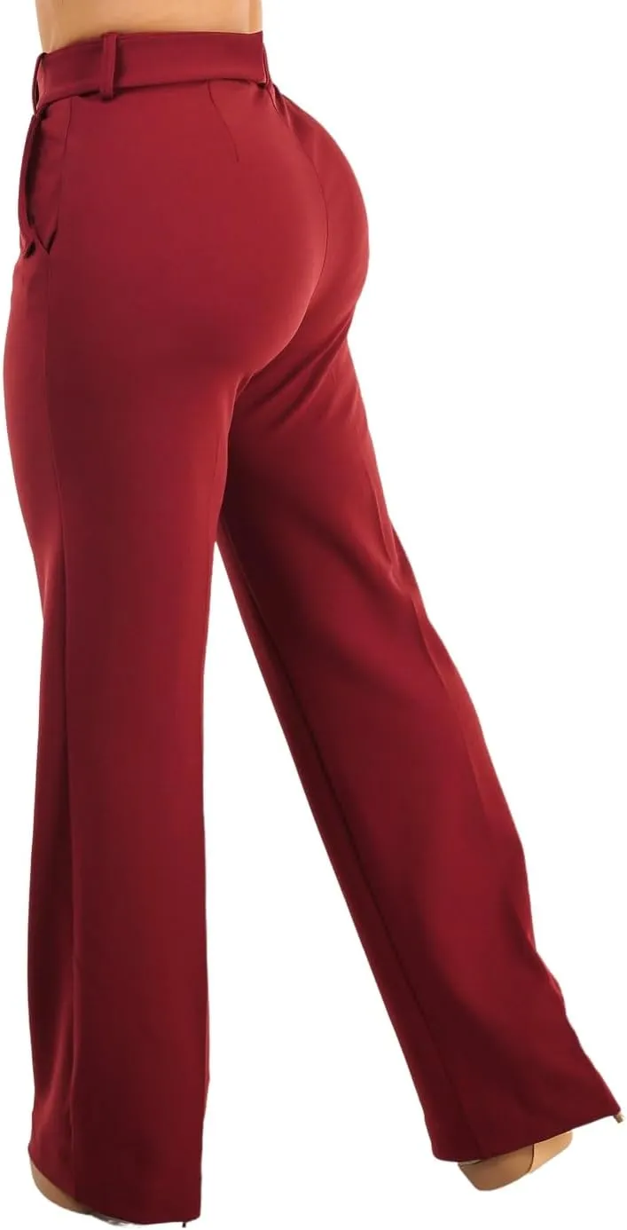 Moda Xpress Women's Stretch High Waisted Dress Pants for Work, Straight, Wide, Skinny Leg Business Office Casual Pants 40609N