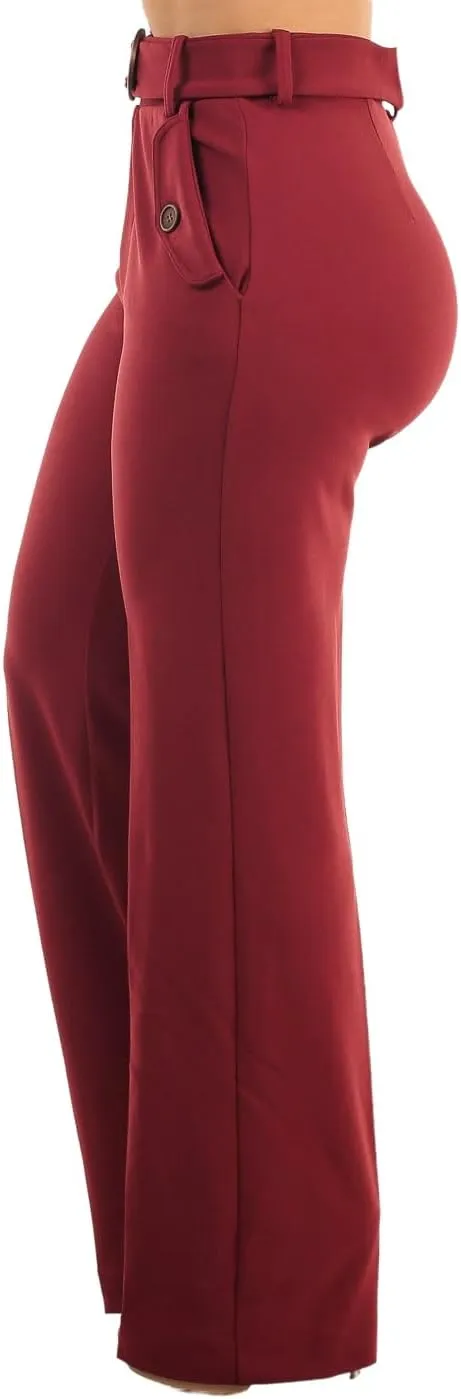 Moda Xpress Women's Stretch High Waisted Dress Pants for Work, Straight, Wide, Skinny Leg Business Office Casual Pants 40609N
