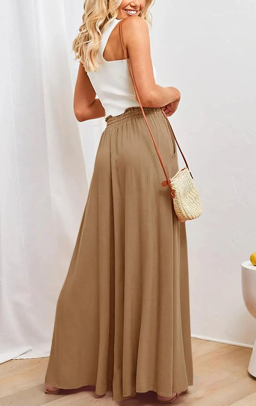 Muchpow Women's Wide Leg Drawstring Pants Elastic Waisted Casual Palazzo Trousers with Pockets