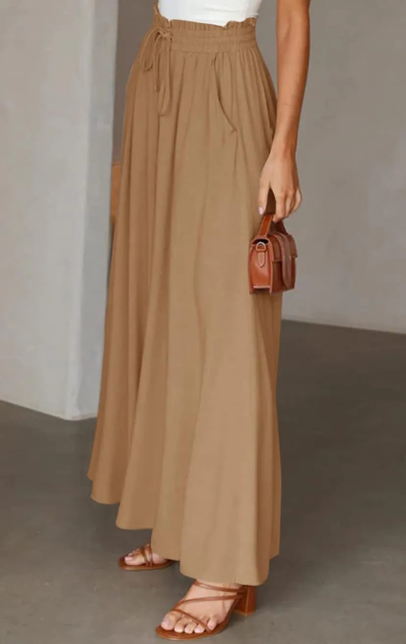 Muchpow Women's Wide Leg Drawstring Pants Elastic Waisted Casual Palazzo Trousers with Pockets