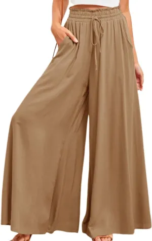 Muchpow Women's Wide Leg Drawstring Pants Elastic Waisted Casual Palazzo Trousers with Pockets
