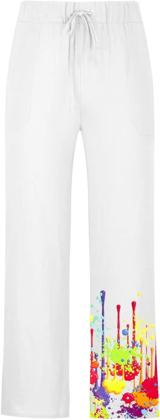 Muscularfit Cotton Pants for Men 2023 Casual Loose Drawstring Elastic Waist Solid Trousers Fashion Print Straight Legs Pocket