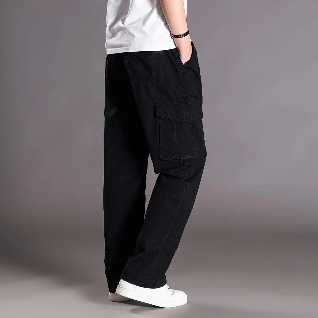 Muscularfit Men's Athletic Pants Casual Elastic Waist Linen Pants Regular Big and Tall Multi Pockets Solid Cargo Pants 2023