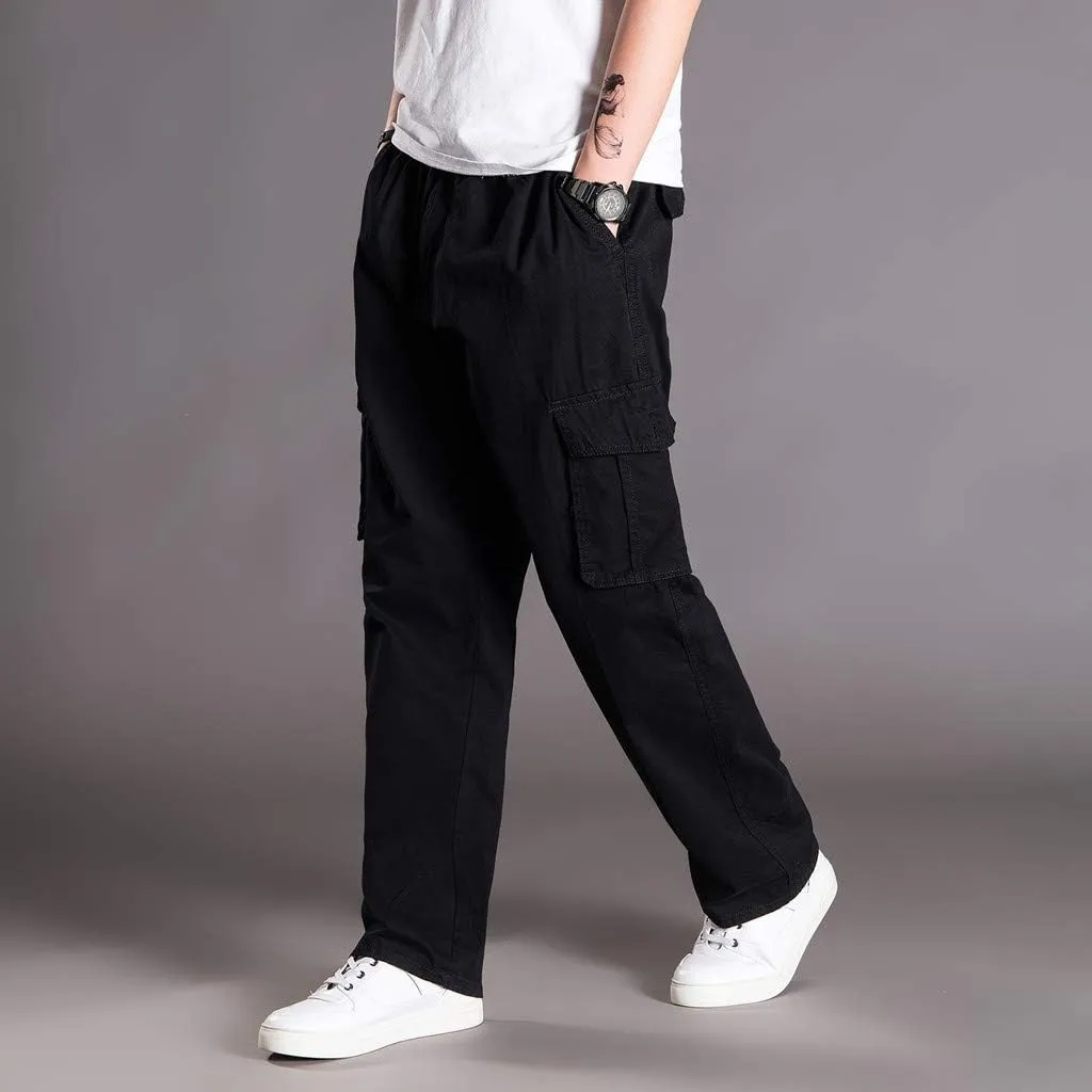 Muscularfit Men's Athletic Pants Casual Elastic Waist Linen Pants Regular Big and Tall Multi Pockets Solid Cargo Pants 2023