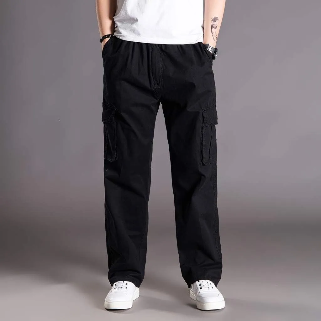 Muscularfit Men's Athletic Pants Casual Elastic Waist Linen Pants Regular Big and Tall Multi Pockets Solid Cargo Pants 2023