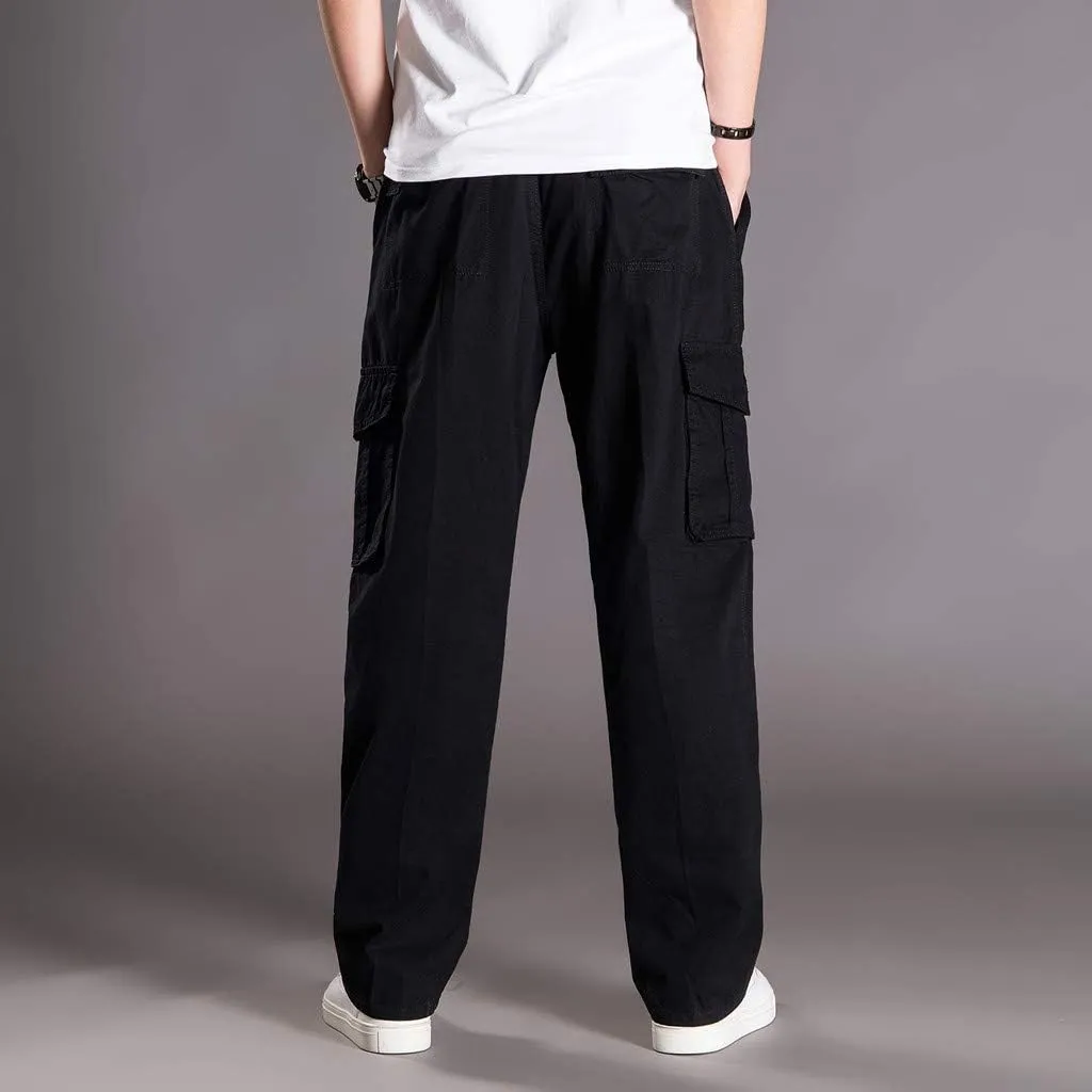 Muscularfit Men's Athletic Pants Casual Elastic Waist Linen Pants Regular Big and Tall Multi Pockets Solid Cargo Pants 2023