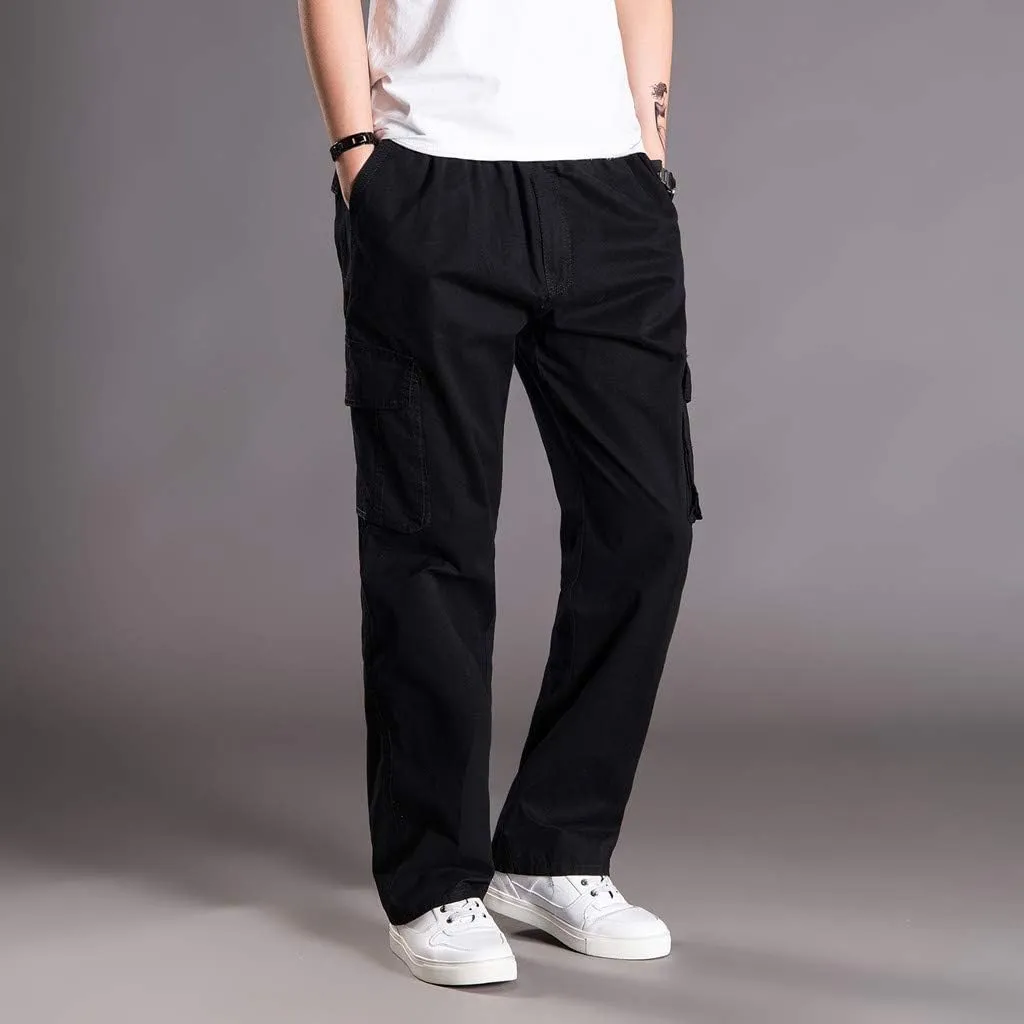 Muscularfit Men's Athletic Pants Casual Elastic Waist Linen Pants Regular Big and Tall Multi Pockets Solid Cargo Pants 2023