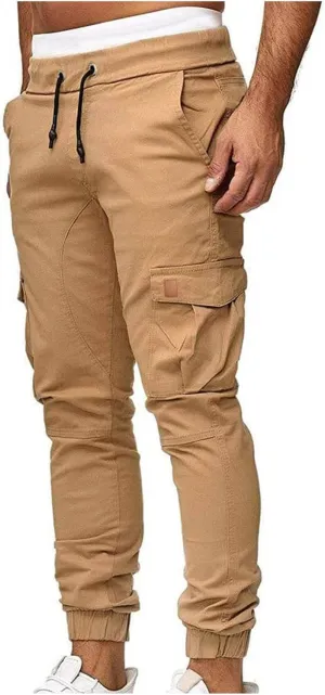 Muscularfit Mens Pants Khaki Slim Fit Drawstring Elastic Waist Loose Trouser Jogger Athletic Slacks Tapered Casual Sweatpants