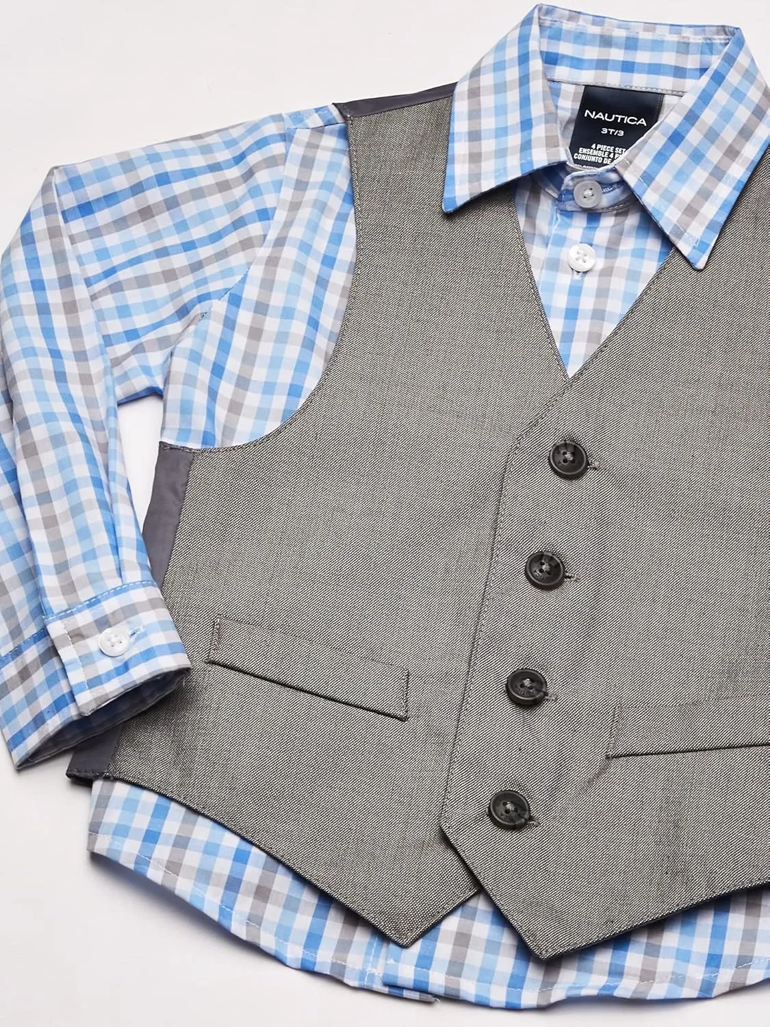 Nautica boys 4 piece Formal Suit Set, Vest, Pants, Collared Dress Shirt, and Tie