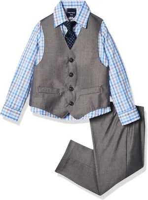 Nautica boys 4 piece Formal Suit Set, Vest, Pants, Collared Dress Shirt, and Tie