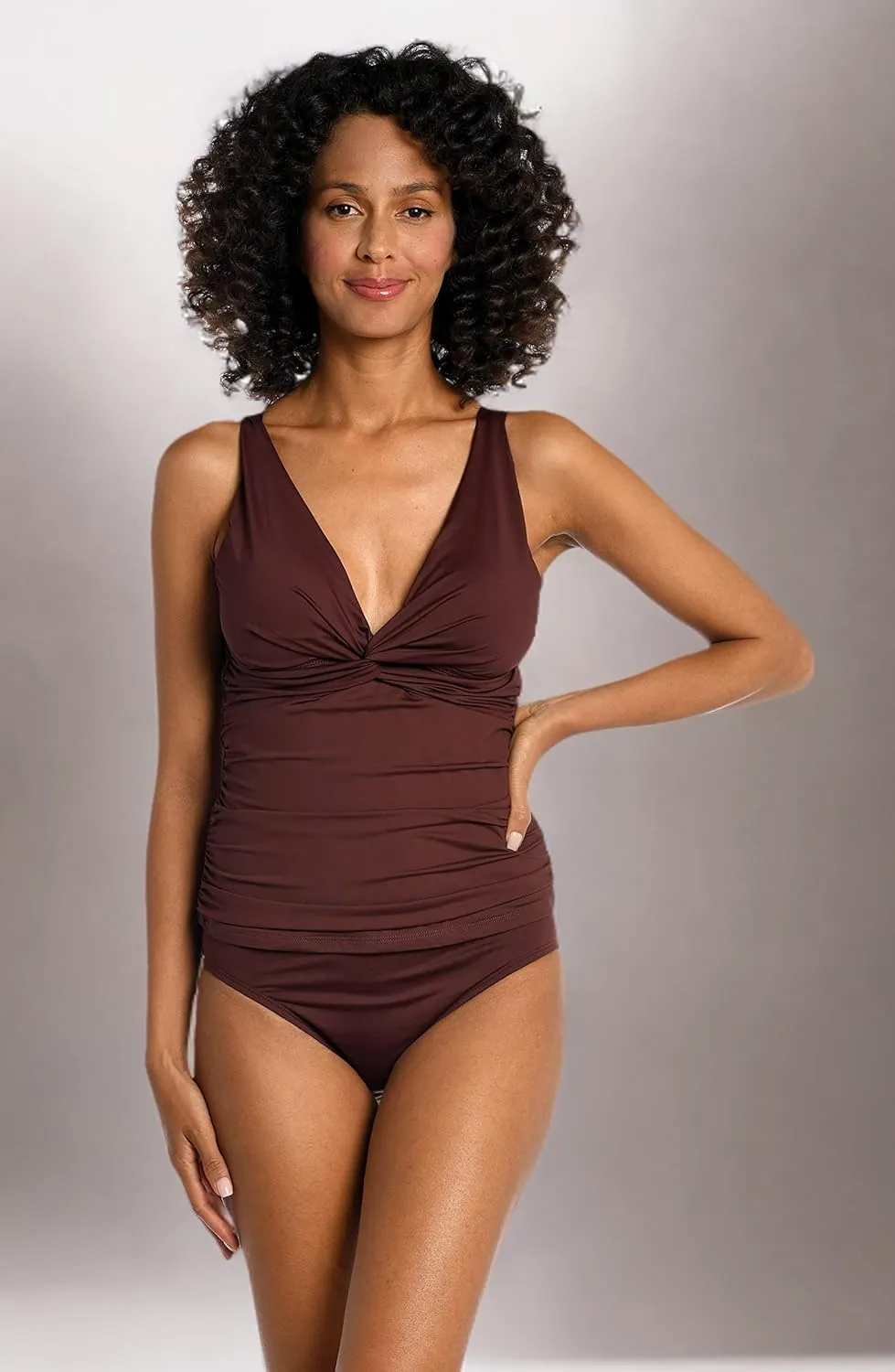 Over the Shoulder Twist Front Tankini Swimsuit Top