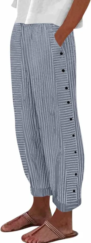 Pants for Women, Peasant Pants Straight Leg Linen Summer Casual Trendy Women