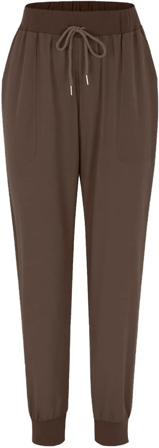 Pants for Women Tapered Leg Elastic Waist Linen Pants Jogger Cotton Linen Trendy Comfy Palazzo Trousers with Pockets