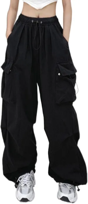 Parachute Pants for Women,Baggy Fit Cargo Pants with Pockets, 3X-Large, Green