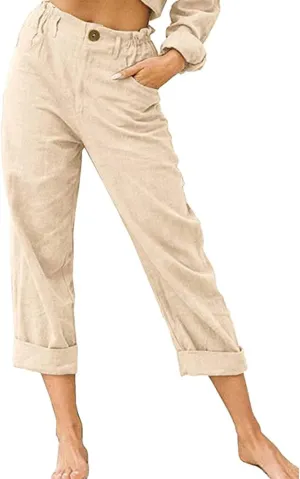 Peasant Pants for Women Summer Beach Cotton Linen Capris 3/4 Sweatpants Yoga Pant Elastic Waist Cropped Lounge Slacks