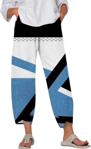 Petite Linen Pants Summer Wide Leg Hight Waisted Capri Pants Cotton Linen Comfy Cropped Palazzo Trousers with Pockets