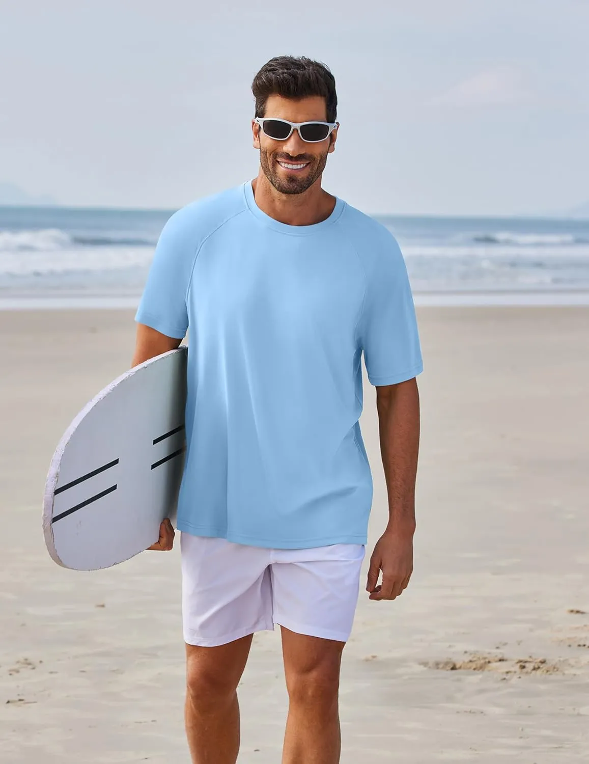 PINSPARK Mens Swim Shirt Short Sleeve UPF 50  Sun Protection Shirts Rash Guard Quick Dry Tshirts Beach Water Athletic Shirt