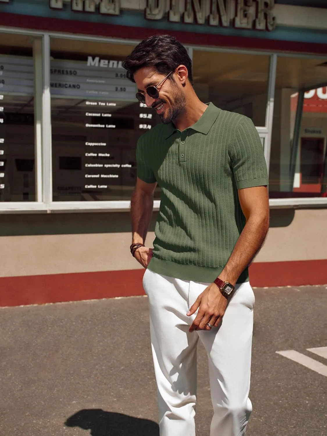 PJ PAUL JONES Mens Knit Polo Shirt Short Sleeve Textured Polo Shirts Casual Summer Collared Polo T Shirt
