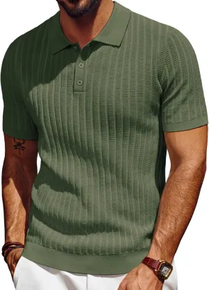 PJ PAUL JONES Mens Knit Polo Shirt Short Sleeve Textured Polo Shirts Casual Summer Collared Polo T Shirt