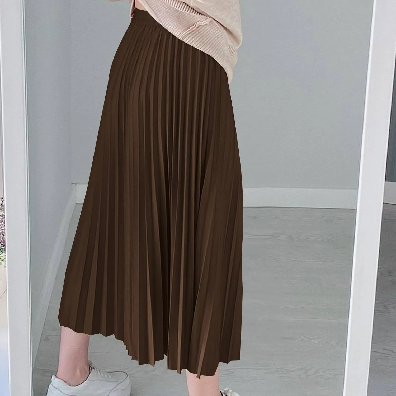 Pleated Midi Skirt Fall Winter High Waist Swing Skirts Elegant Solid Color Half Skirt Flowy a Line Ruffle Skirts