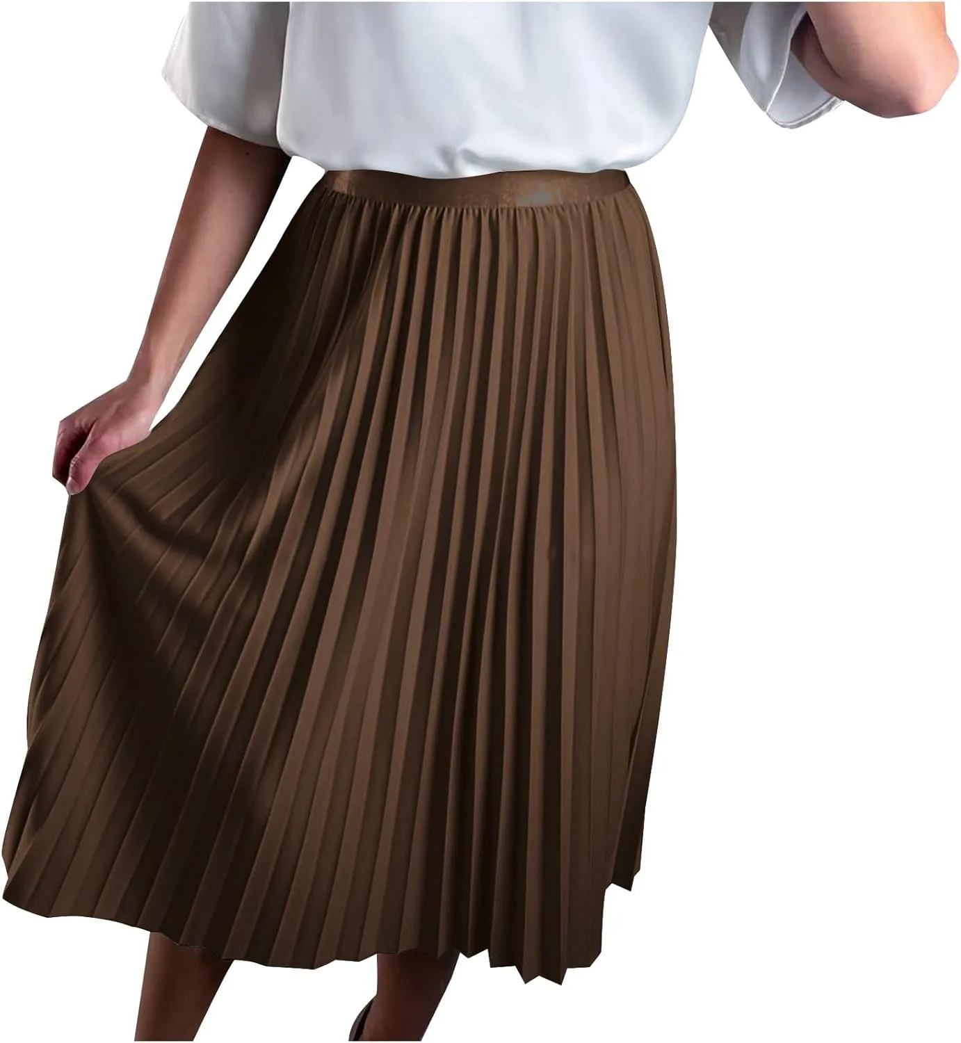 Pleated Midi Skirt Fall Winter High Waist Swing Skirts Elegant Solid Color Half Skirt Flowy a Line Ruffle Skirts