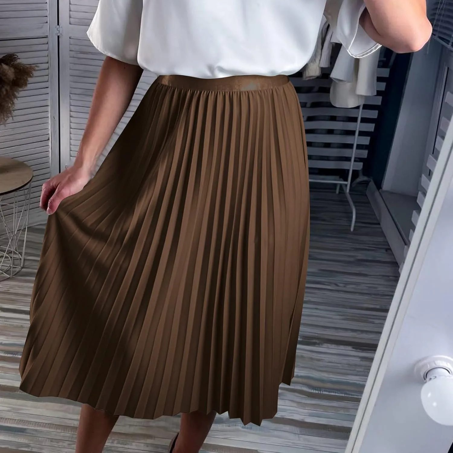 Pleated Midi Skirt Fall Winter High Waist Swing Skirts Elegant Solid Color Half Skirt Flowy a Line Ruffle Skirts