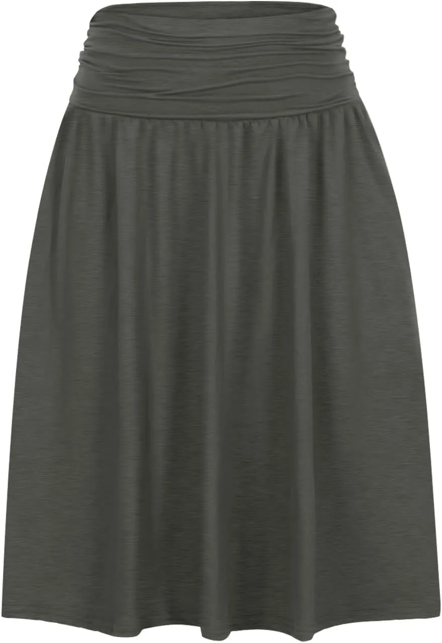 Plus Size Skirts for Women Knee Length Ruched Flowy Midi Skirt Loose Fit Casual Elastic High Waist Skirt with Pocket