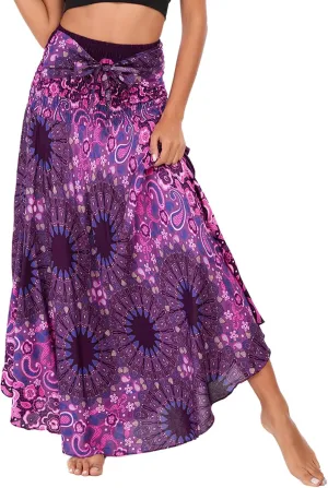 PNKJ Women Boho Elephant Print Hippie Maxi Long Skirt Bohemian Summer Casual Beach Dress