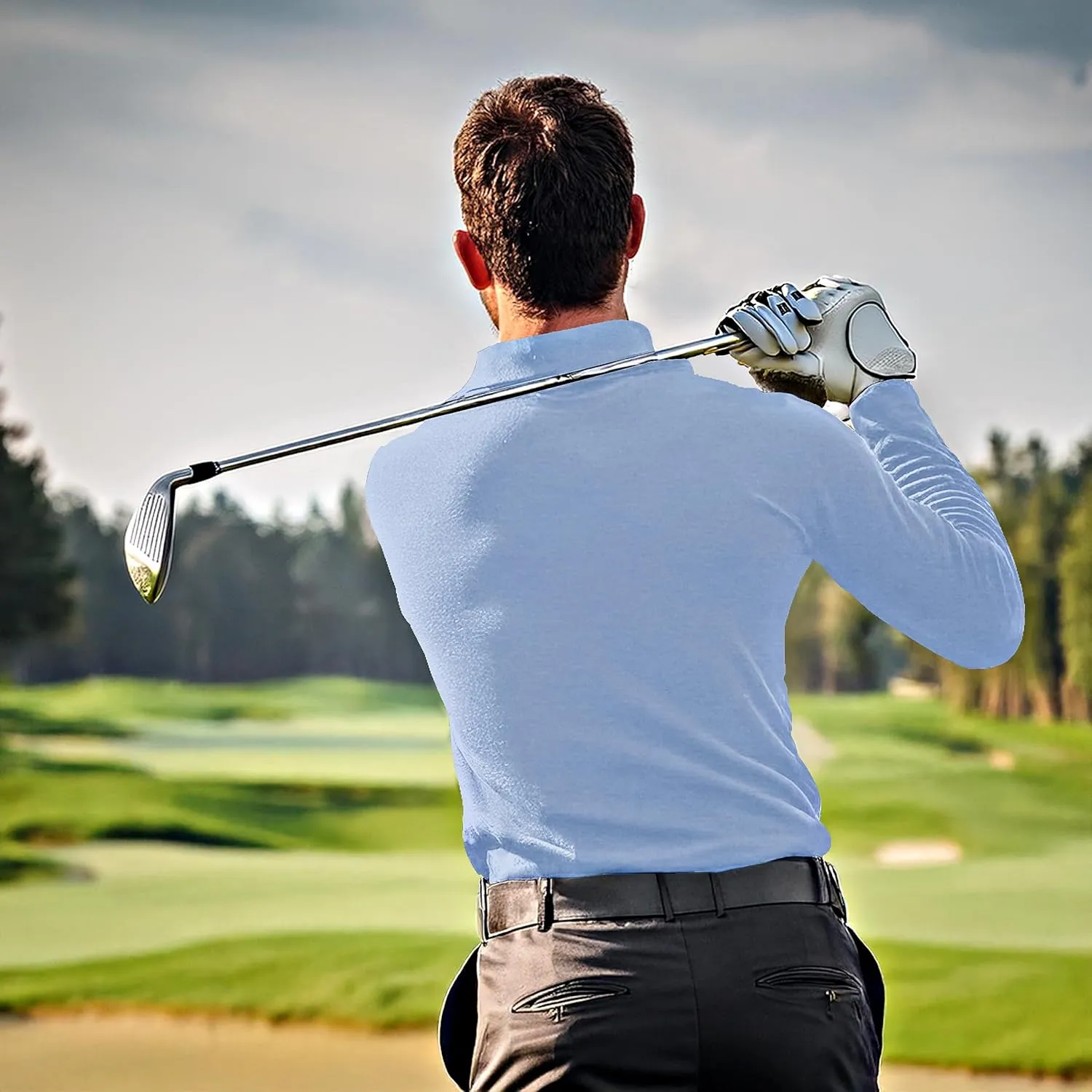 Premium Wear Long Sleeve Polo Shirt for Men, Cotton-Blend Fabric Golf Shirt with Collar, 3-Button Placket, Stain Guard