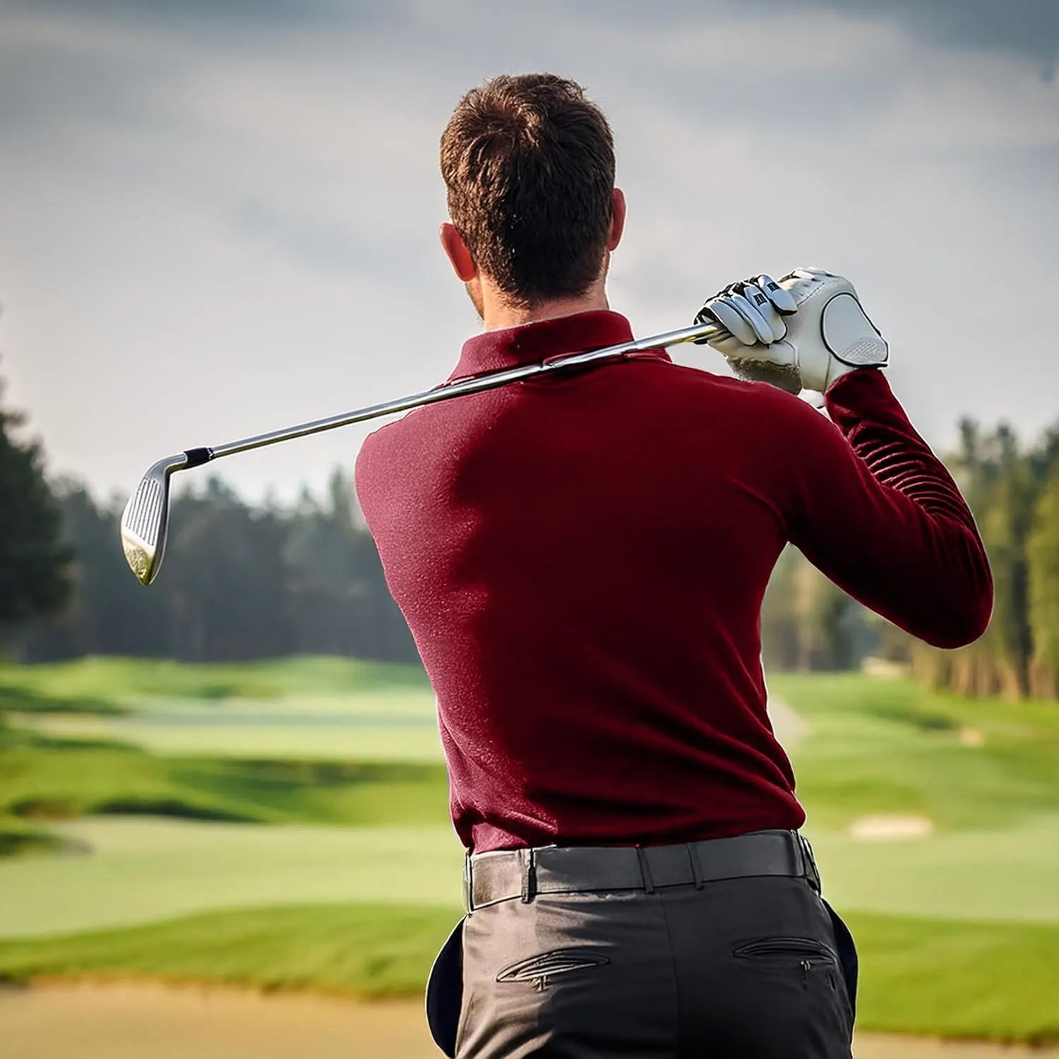 Premium Wear Long Sleeve Polo Shirt for Men, Cotton-Blend Fabric Golf Shirt with Collar, 3-Button Placket, Stain Guard