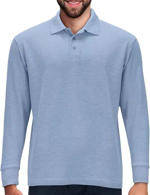 Premium Wear Long Sleeve Polo Shirt for Men, Cotton-Blend Fabric Golf Shirt with Collar, 3-Button Placket, Stain Guard